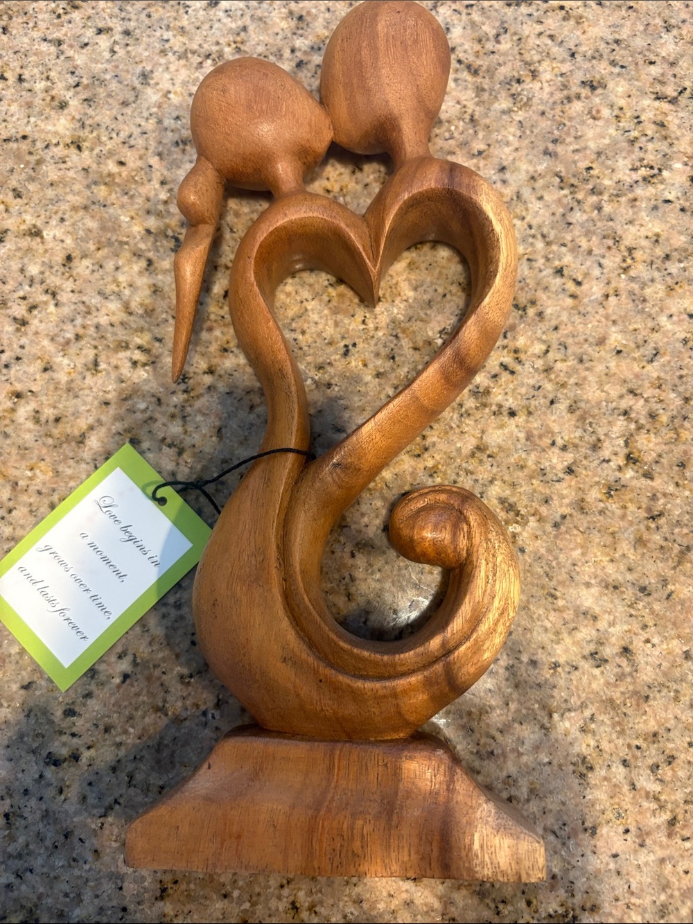 VTG HAND-CARVED WOODEN COUPLE ETERNAL LOVE INFINITY HEART WOOD ART SCULPTURE 12”